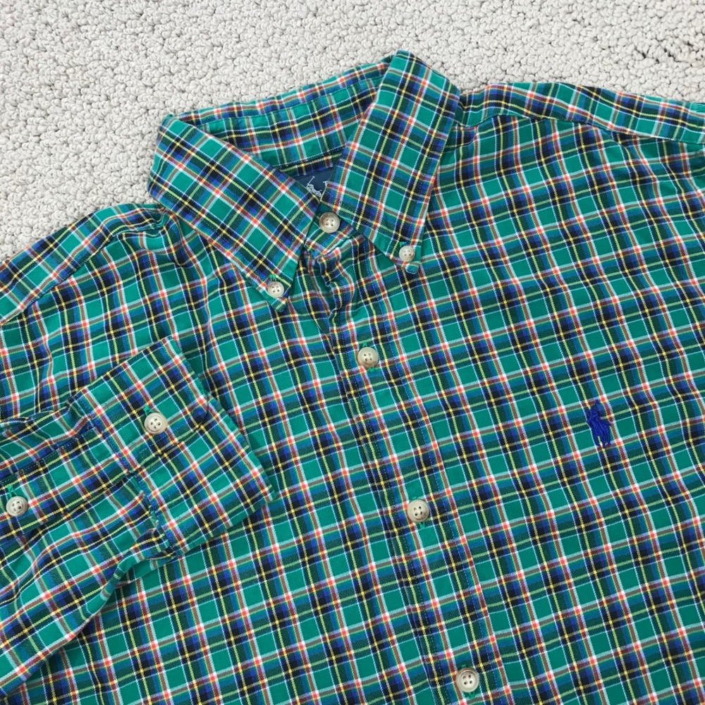 Polo Ralph Lauren Mens‎ Green Plaid Button Down Shirt Classic Fit Cotton Medium